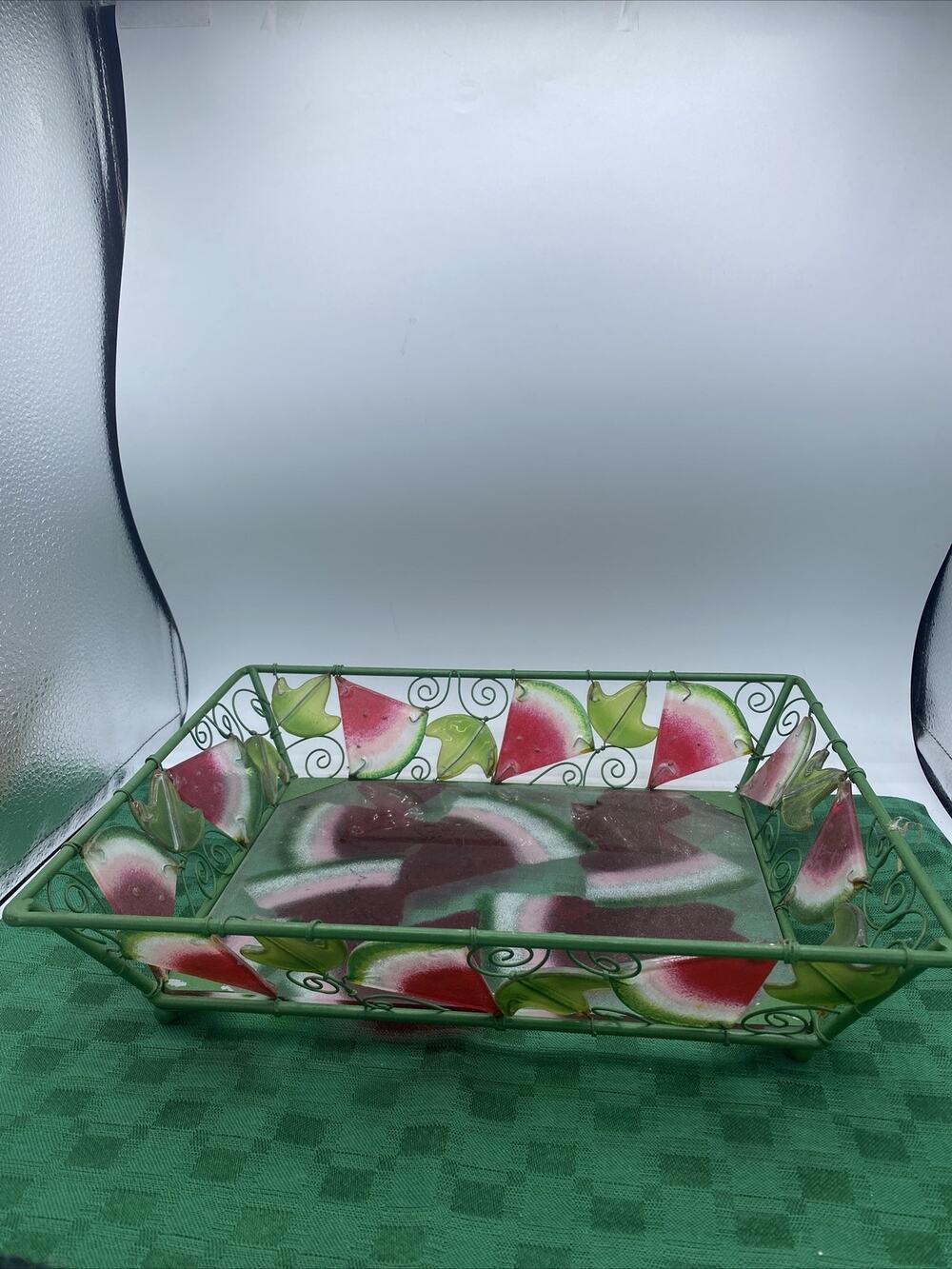 Summer Living Wire Basket With Glass Watermelon Pieces-Solid Glass Bottom